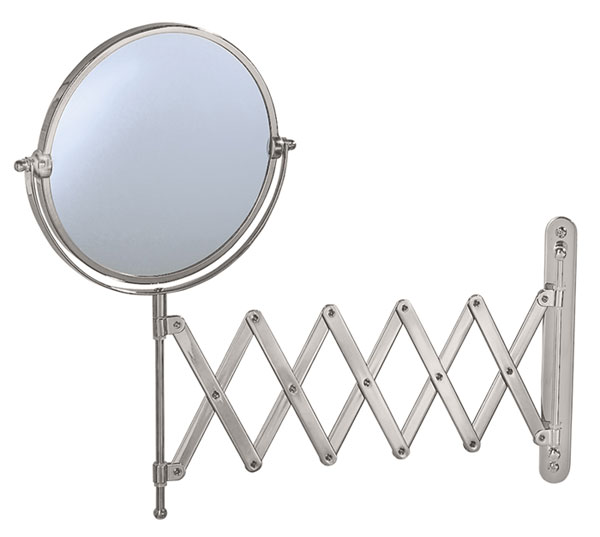 Bath Mirrors & Accessories |  7-1/2″ (191mm) Diameter Bathroom Scissor Mirror w/3x Magnification On One Side – Wall Mounted (Satin Nickel) Bath Bath Accessories