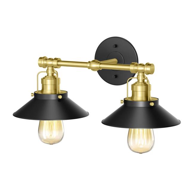 Lighting Sconces |  Modern Farmhouse Double Light Sconce (Matte Black & Brushed Brass) Bath Lighting Sconces